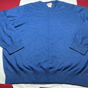 L.L. Bean BLUE CASHMERE Cotton SWEATER pullover VNECK knit soft men’s 2X XXL reg